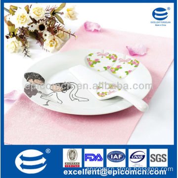 wedding design 2pcs 10.5" round porcelain cake plate with spatula